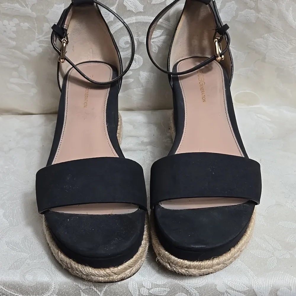 BCBGeneration Black Espadrille Wedge Sandals